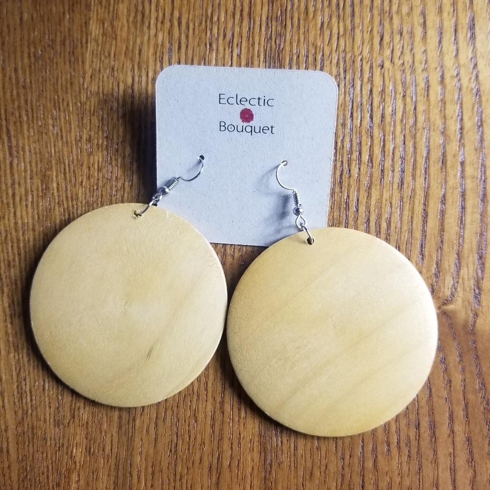 Light Brown Disc Wood Earrings